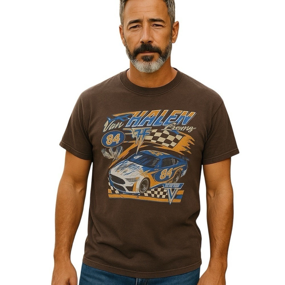 Van Halen 84 Race car Brown Graphic Tee T-shirt Unisex L - Picture 2 of 6